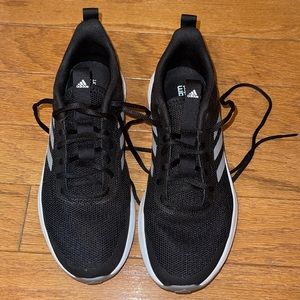 8 Adidas black tennis shoes.